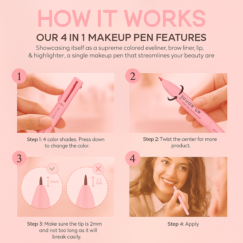 Korean Multi Touch Pen 4-in-1 | Entire Makeup Kit in One Pen